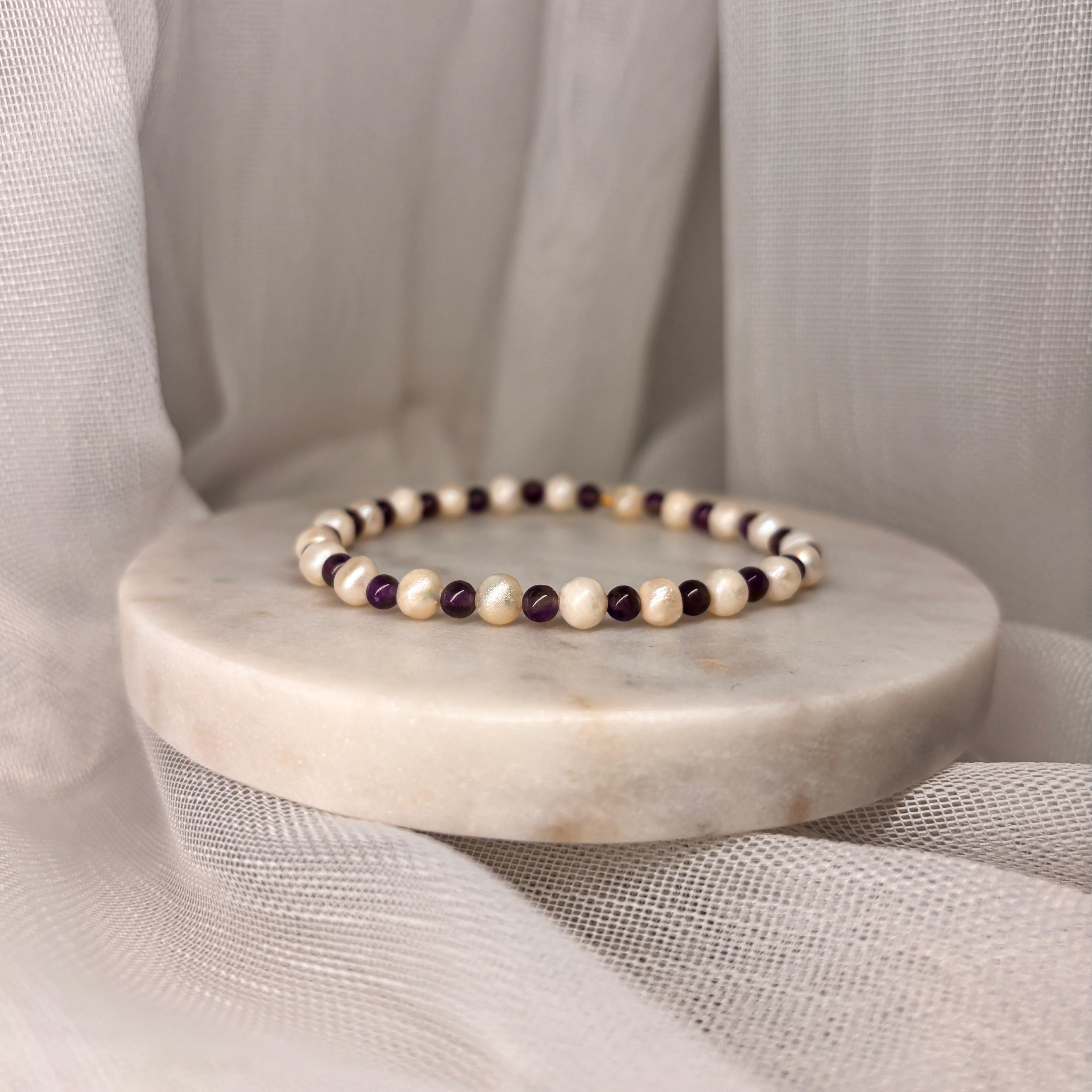 Armand aus Edelsteinen - Amethyst und Perlen