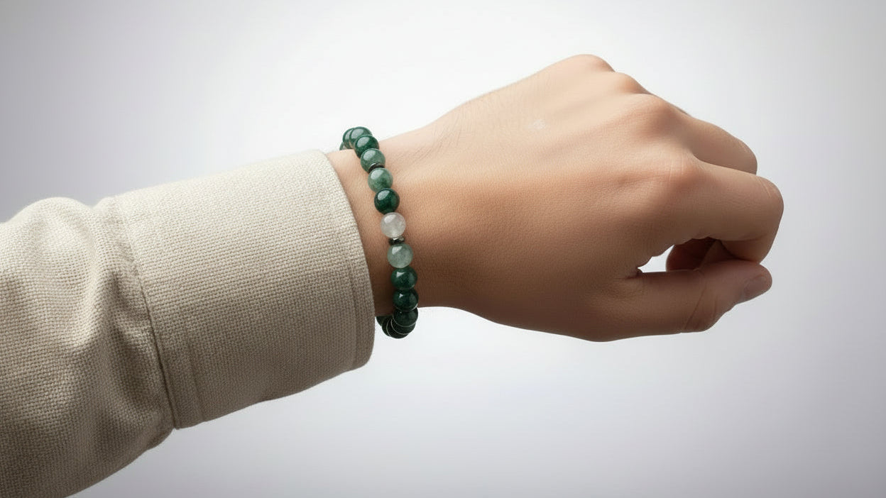 Armband aus natürlichen Edelsteinen - Grüner Jade mit Hämatit