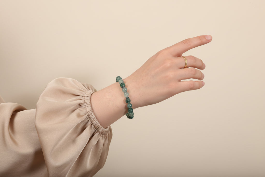 Armband aus natürlichen Edelsteinen - Grüner Jade mit Hämatit