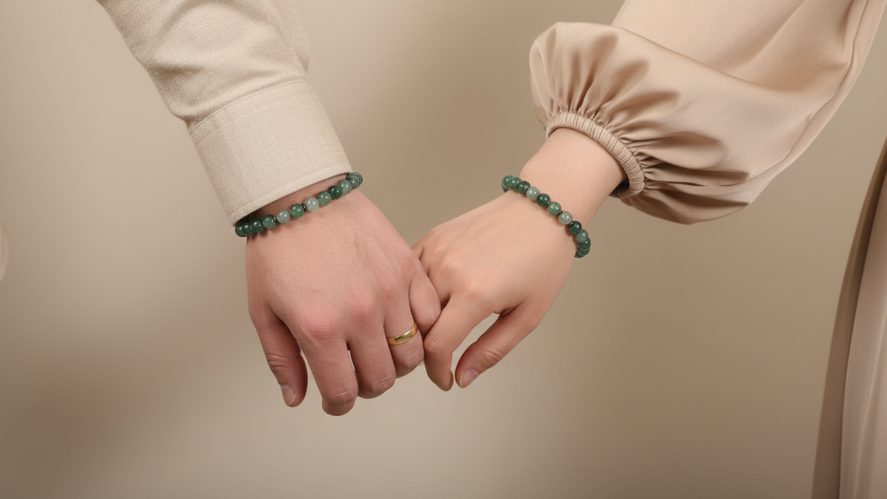 Armband aus natürlichen Edelsteinen - Grüner Jade mit Hämatit