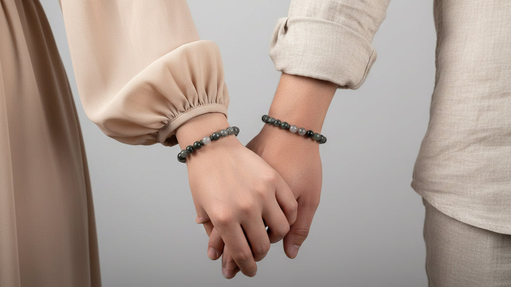 Armband aus natürlichen Edelsteinen - Grauer Jade mit Hämatit