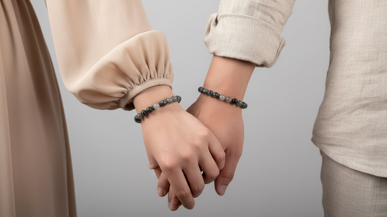 Armband aus natürlichen Edelsteinen - Grauer Jade mit Hämatit